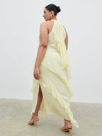 Aria Halterneck Ruffle Midaxi Dress Curve - Lemon