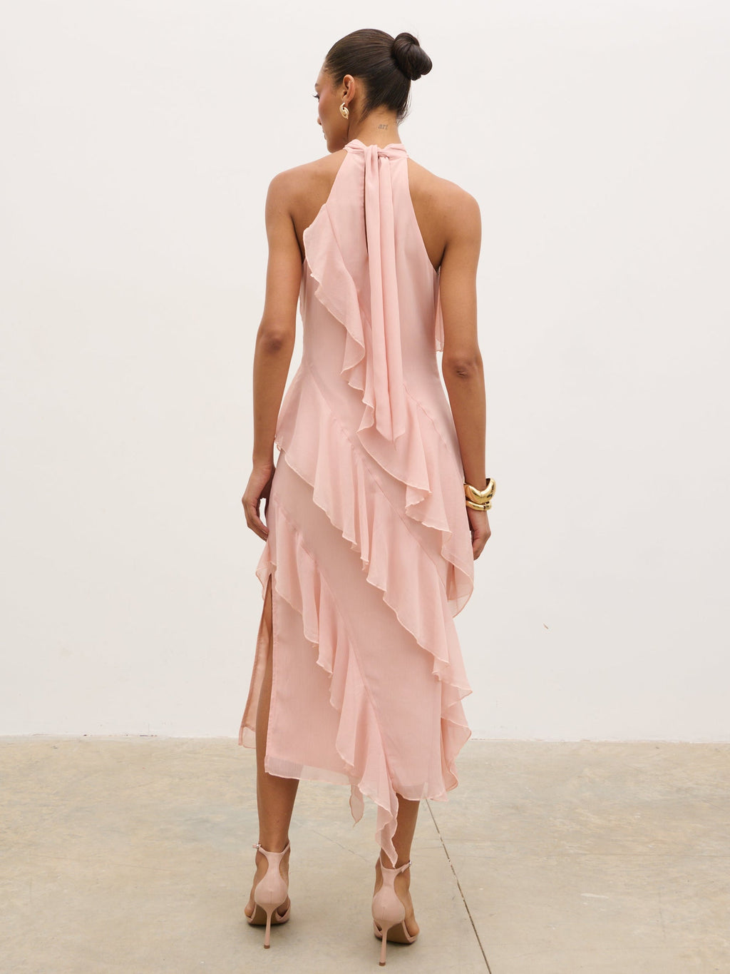 Aria Halterneck Ruffle Midaxi Dress - Dusty Rose