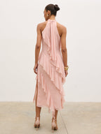 Aria Halterneck Ruffle Midaxi Dress - Dusty Rose