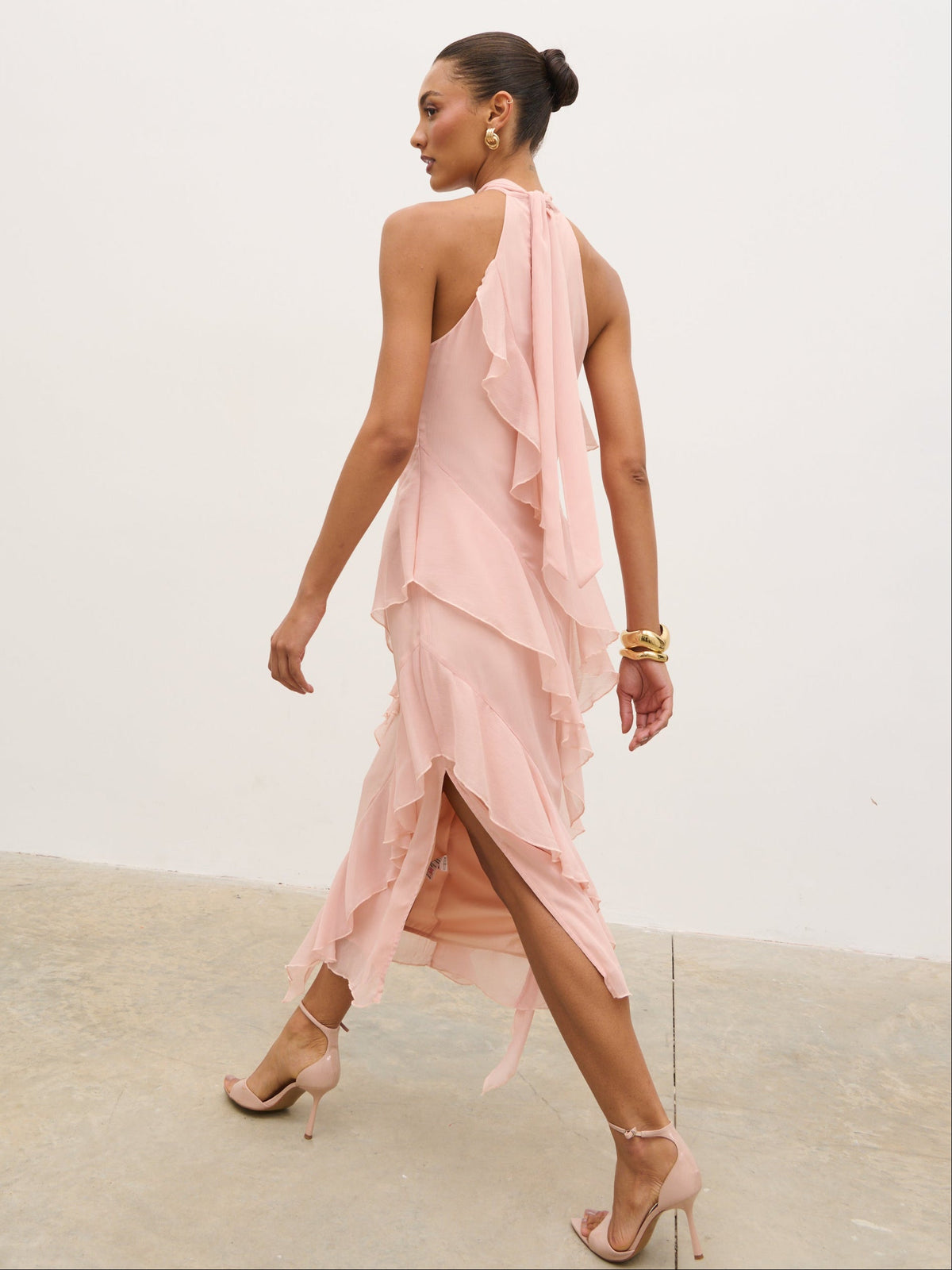 Aria Halterneck Ruffle Midaxi Dress - Dusty Rose