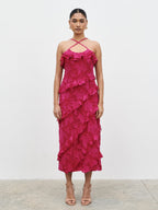 Aryana Jacquard Ruffle Midaxi Dress - Berry