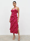 Aryana Jacquard Ruffle Midaxi Dress - Berry