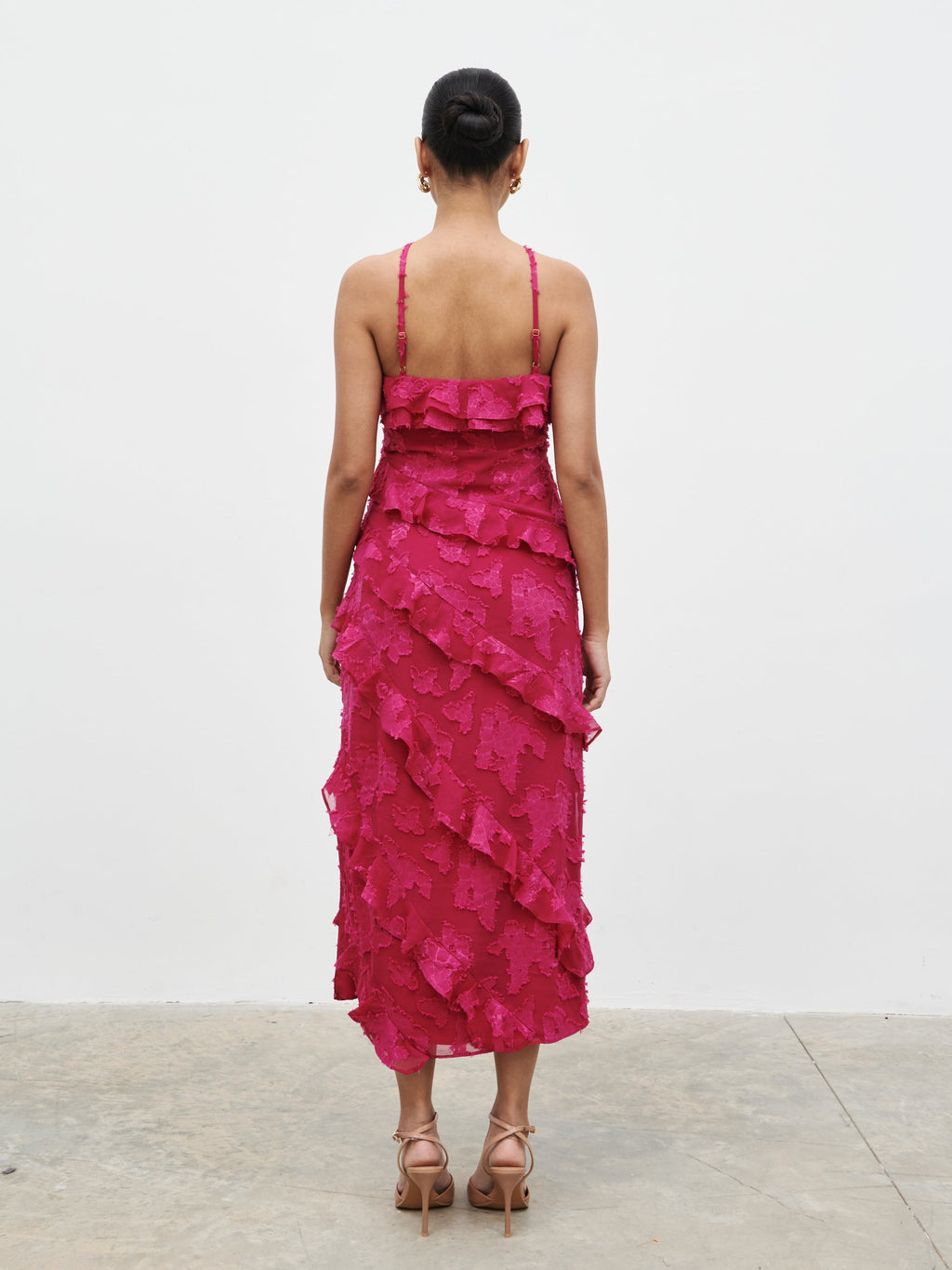 Aryana Jacquard Ruffle Midaxi Dress - Berry