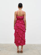 Aryana Jacquard Ruffle Midaxi Dress - Berry