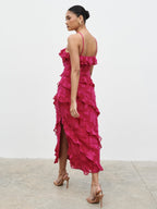 Aryana Jacquard Ruffle Midaxi Dress - Berry