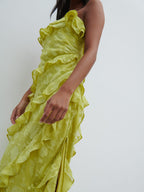 Aryana Jacquard Ruffle Midaxi Dress - Chartreuse