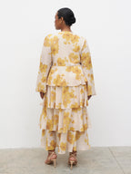 Ashton Ruffle Midaxi Dress Curve - Yellow Ochre Floral