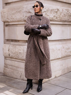 Atlas Boucle Funnel Neck Longline Coat - Mushroom
