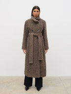 Atlas Boucle Funnel Neck Longline Coat - Mushroom