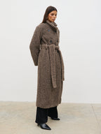 Atlas Boucle Funnel Neck Longline Coat - Mushroom