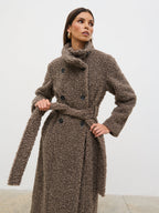 Atlas Boucle Funnel Neck Longline Coat - Mushroom
