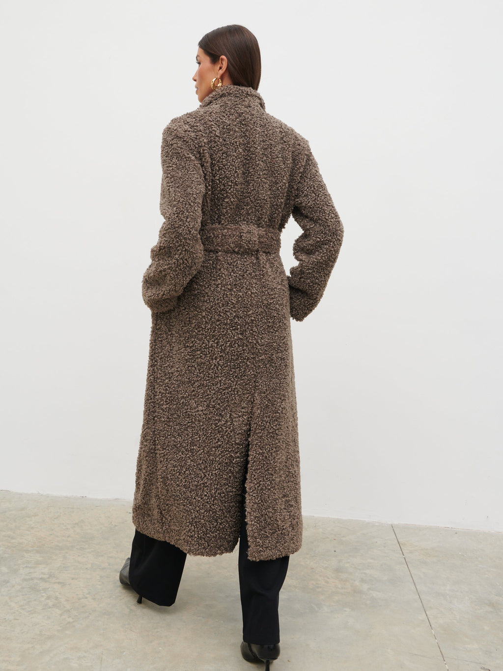 Atlas Boucle Funnel Neck Longline Coat - Mushroom