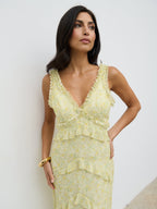 Aurelia Ruffle Maxi Dress - Lime Ditsy Floral