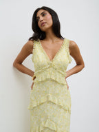 Aurelia Ruffle Maxi Dress - Lime Ditsy Floral