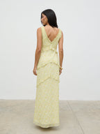 Aurelia Ruffle Maxi Dress - Lime Ditsy Floral