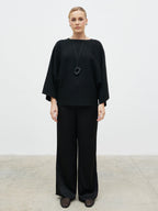 Aurelie Drape Sleeve Knit Jumper - Black
