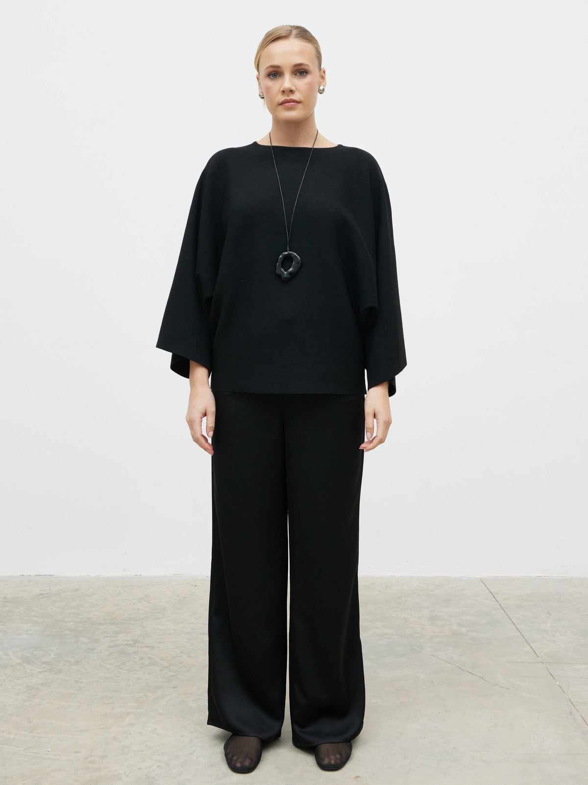 Aurelie Drape Sleeve Knit Jumper - Black