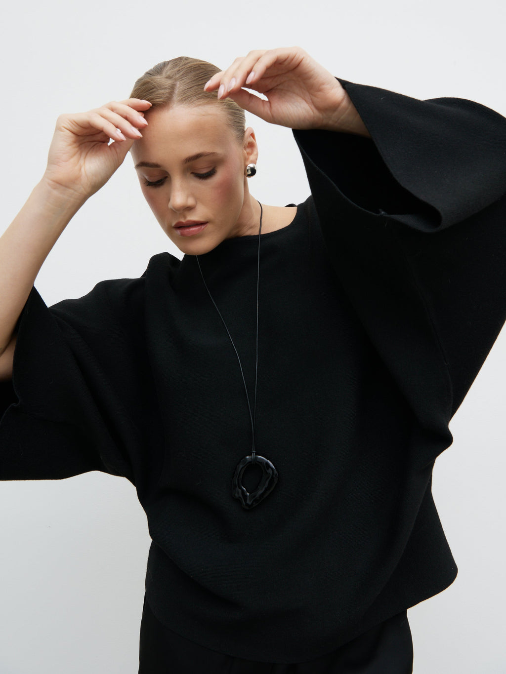 Aurelie Drape Sleeve Knit Jumper - Black