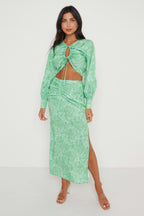 Bec Drawstring Top - Green Abstract Floral