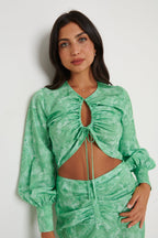 Bec Drawstring Top - Green Abstract Floral