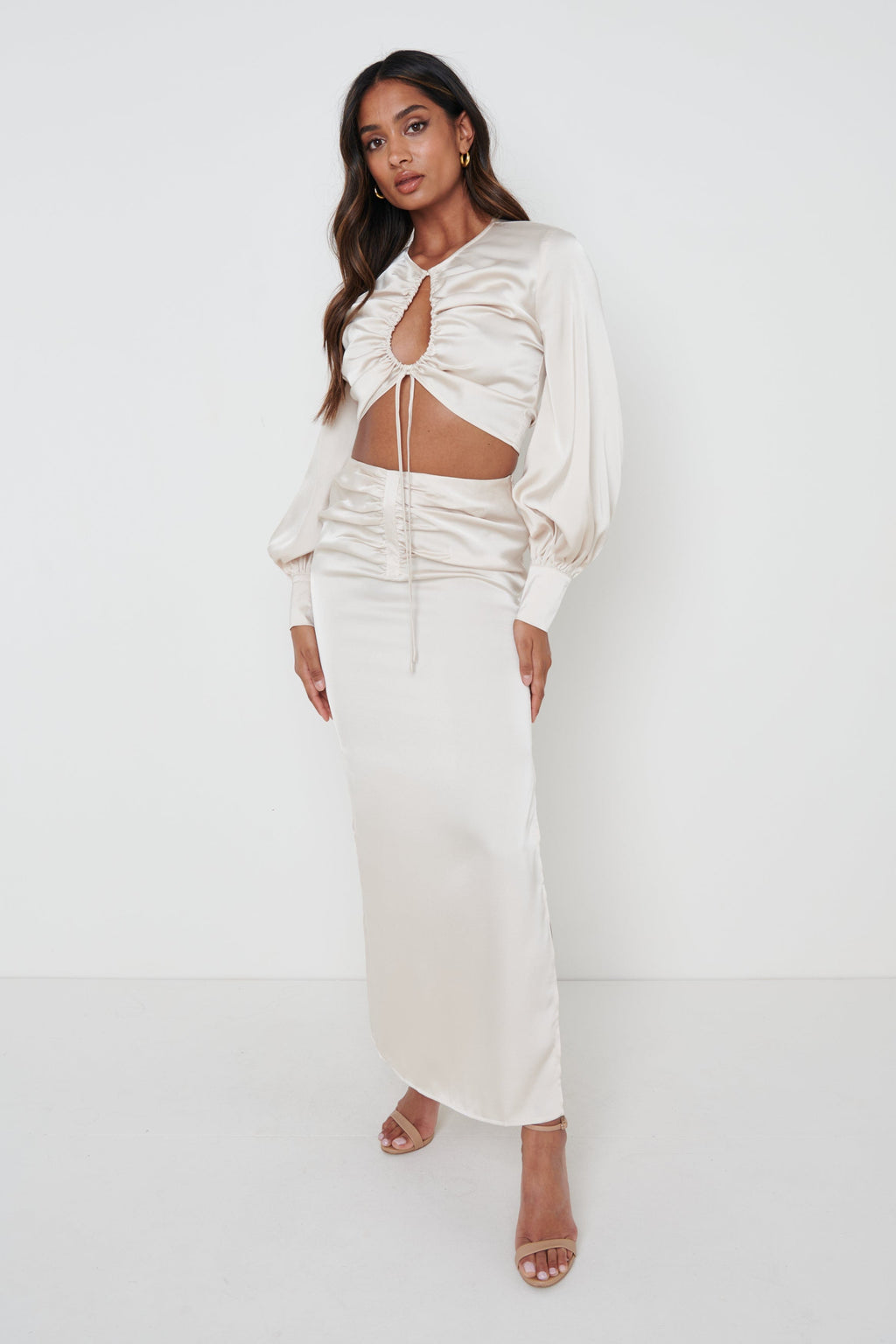 Bec Ruched Waist Midaxi Skirt - Oyster