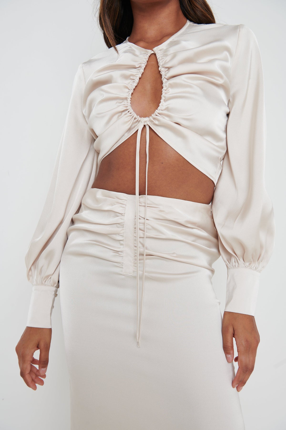 Bec Ruched Waist Midaxi Skirt - Oyster