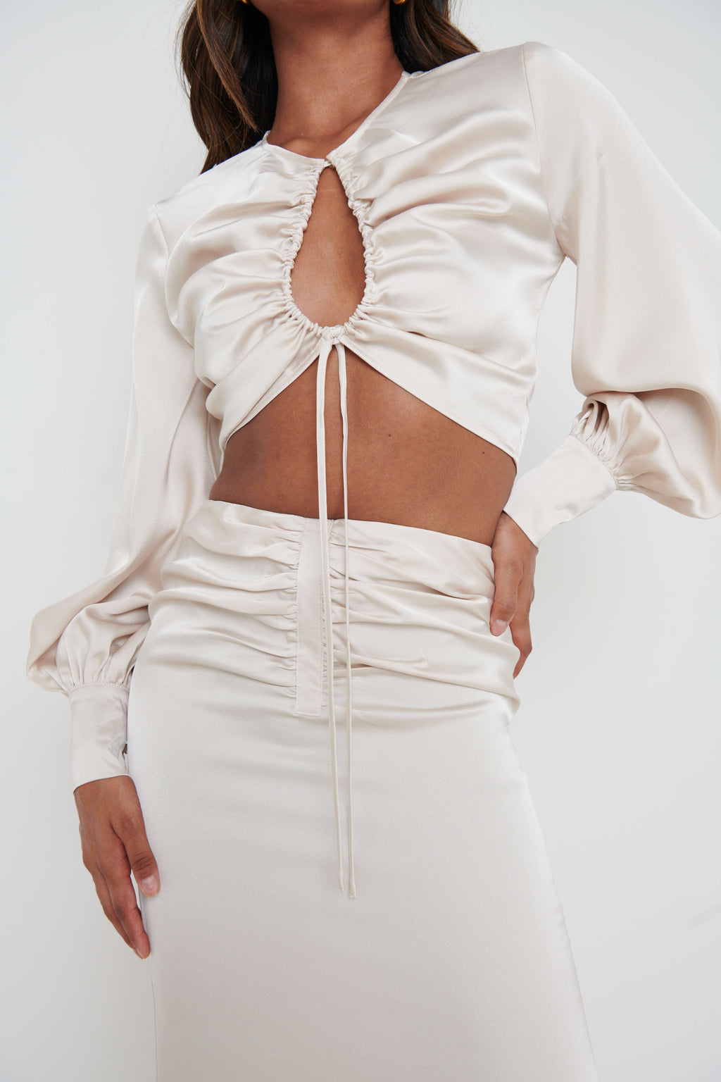 Bec Drawstring Top - Oyster