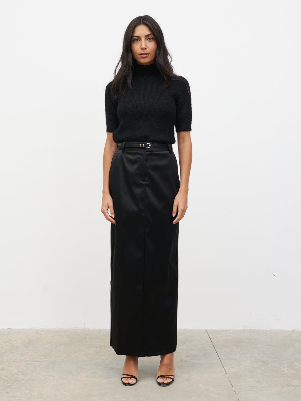 Alia Fluffy High Neck Knit Top - Black