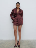 Beck Satin Tailored Micro Mini Skirt - Deep Wine
