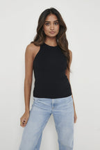 BILLIE RIBBED RACER TEE - BLACK