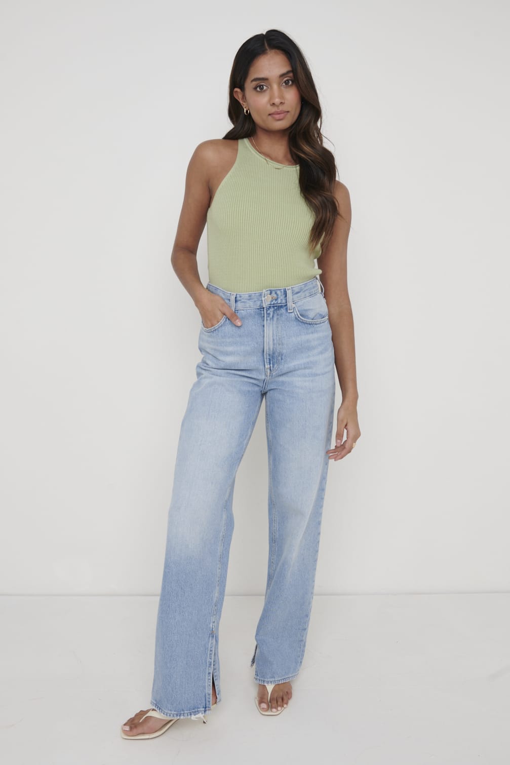 Billie Ribbed Racer Tee - Olive