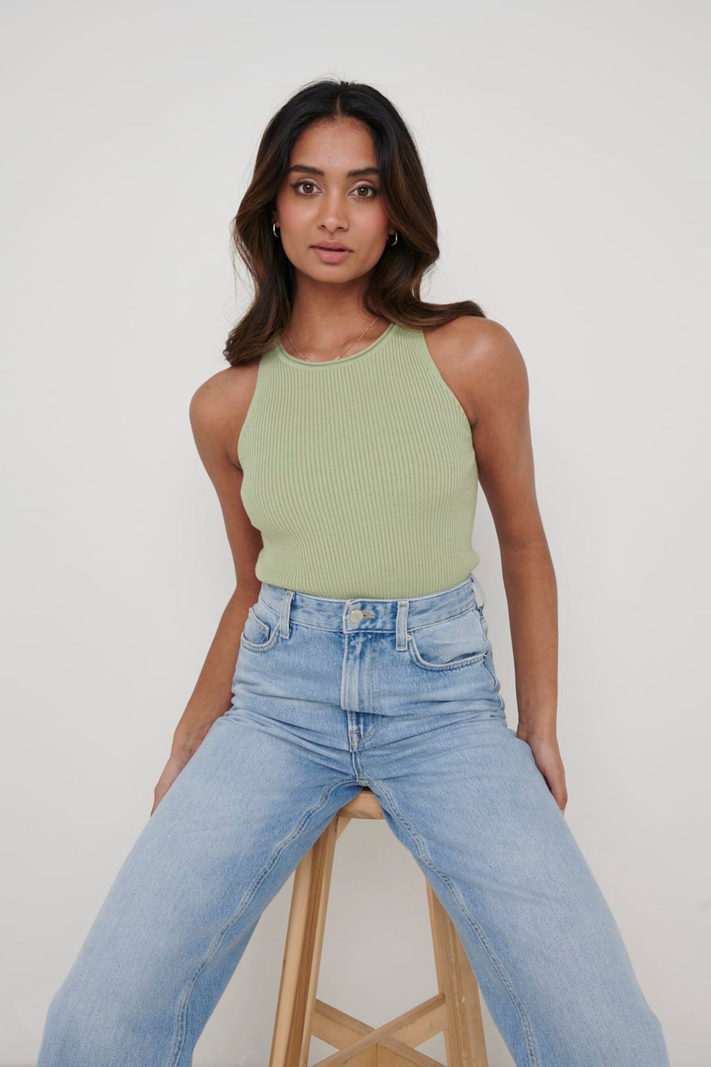 Billie Ribbed Racer Tee - Olive