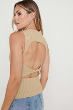 Billie Twisted Cut Out Top - Beige