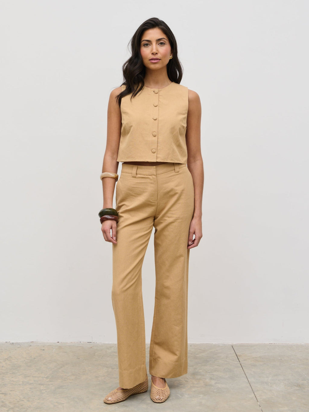 Blair Cropped Button Top - Camel