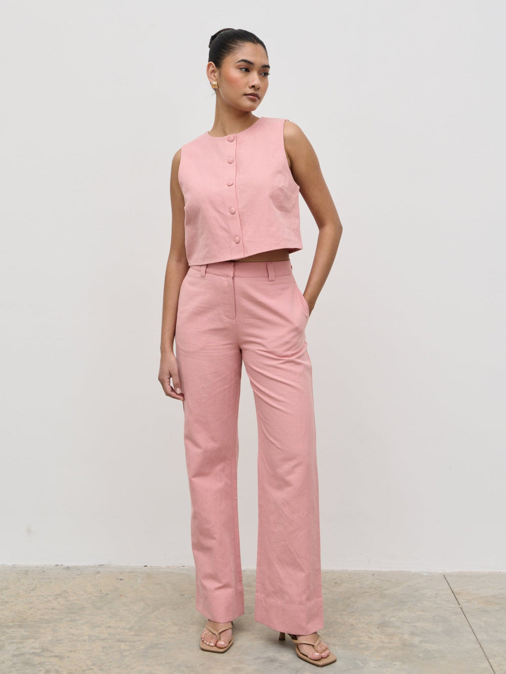 Blair Cropped Button Top - Pink
