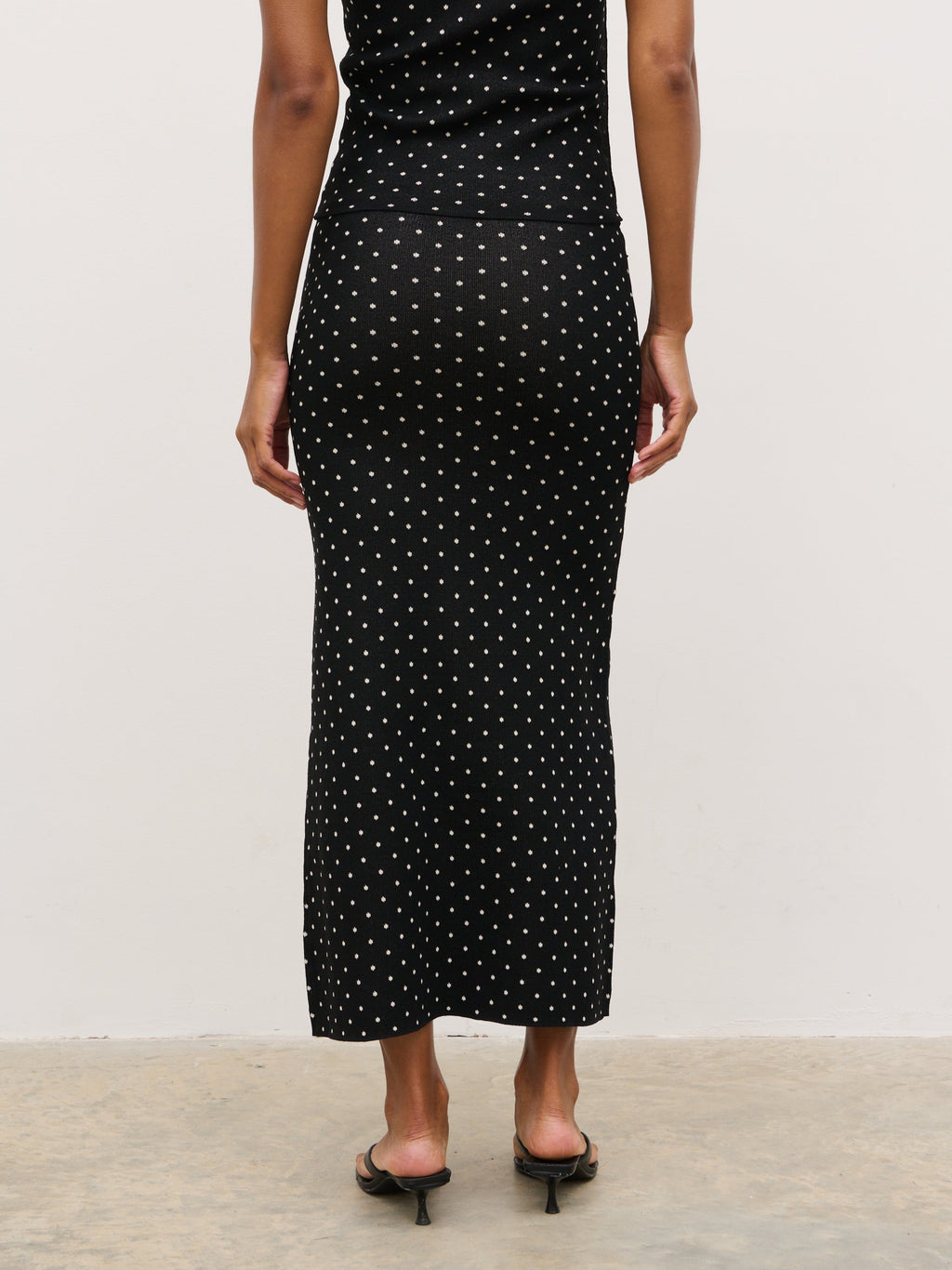 Bonnie Polka Dot Knit Midaxi Skirt - Black and Cream