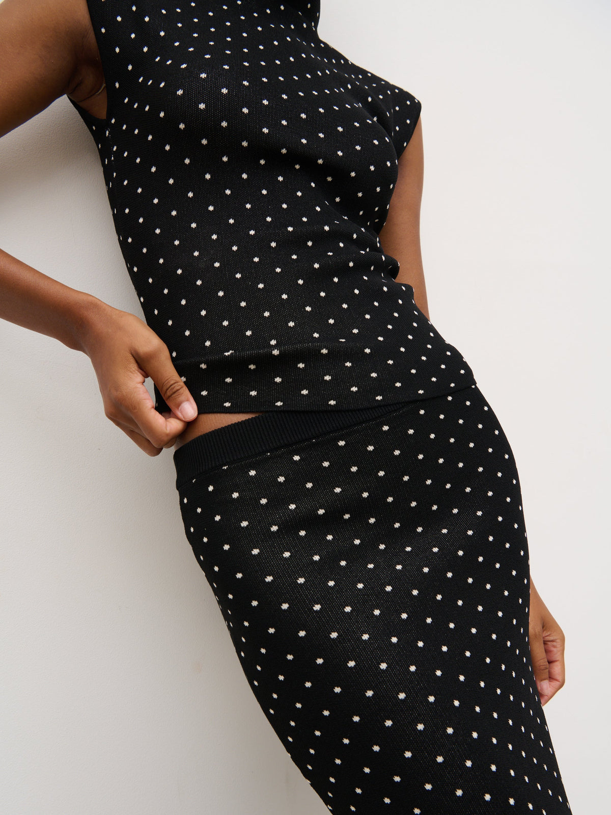 Bonnie Polka Dot Knit Midaxi Skirt - Black and Cream