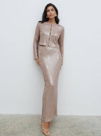 Brayden Sequin Cropped Cardigan - Beige