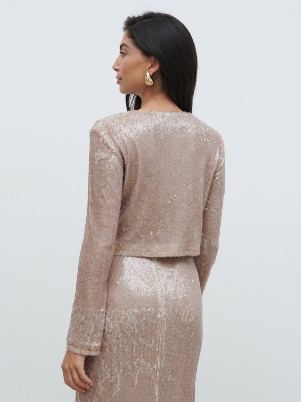Brayden Sequin Cropped Cardigan - Beige