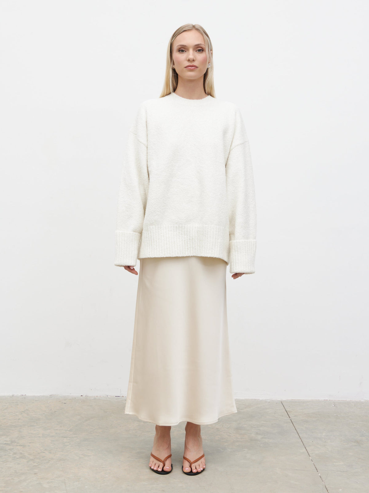 Breya Satin Midaxi Skirt - Oyster