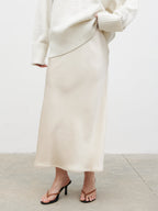 Breya Satin Midaxi Skirt - Oyster