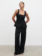 Breya Satin Waistcoat - Black