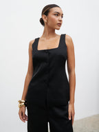 Breya Satin Waistcoat - Black
