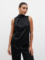 Breya Scarf Satin Top - Black