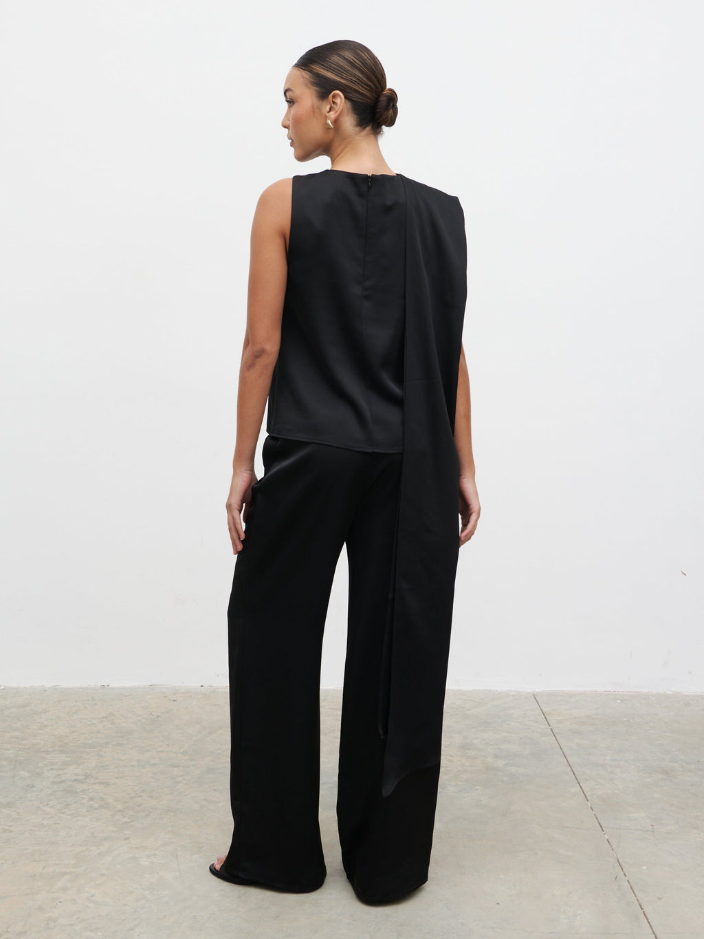 Breya Scarf Satin Top - Black