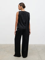 Breya Scarf Satin Top - Black