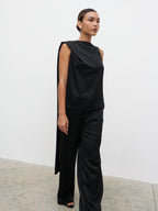 Breya Scarf Satin Top - Black