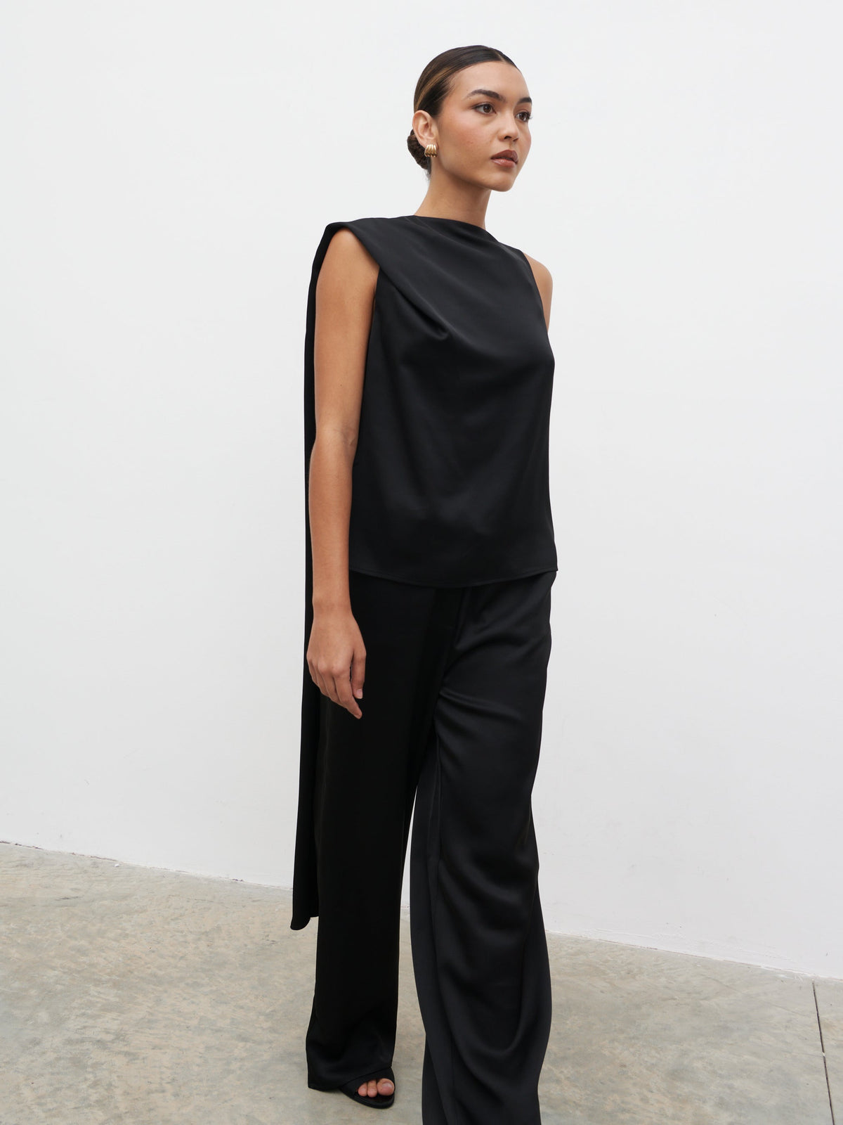 Breya Scarf Satin Top - Black