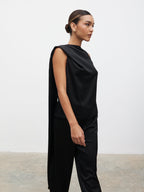 Breya Scarf Satin Top - Black