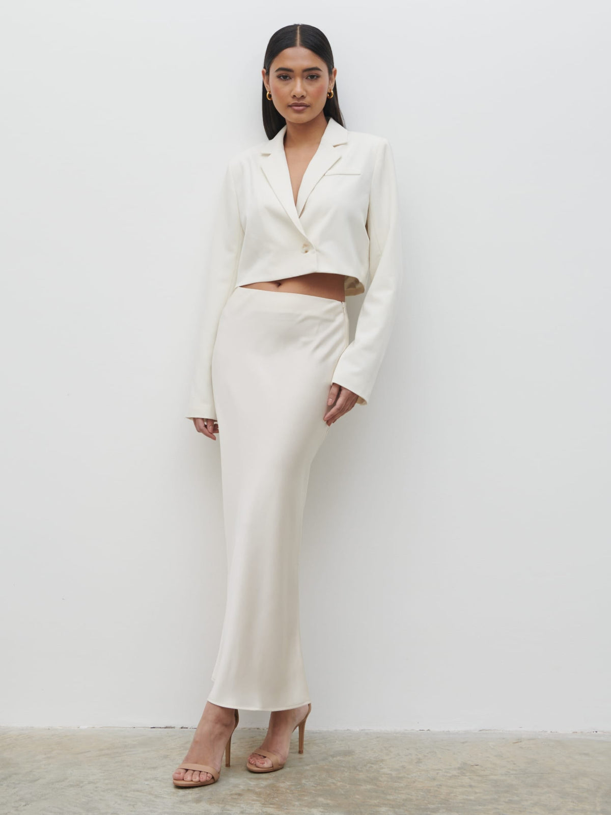 Breya Satin Midaxi Skirt - Oyster